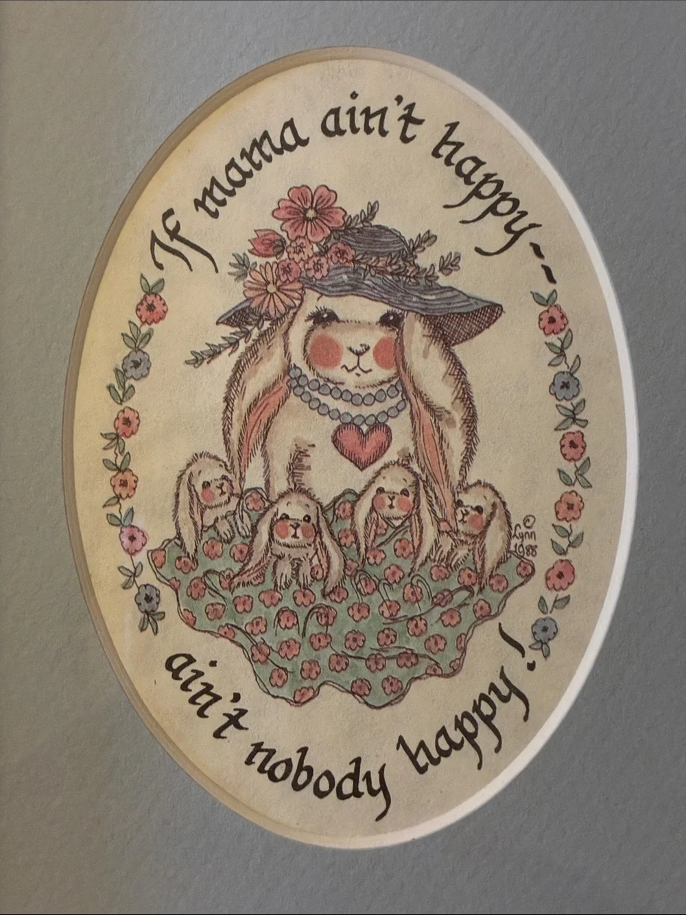 Whimsical Blue and Brown Bunny Illustration Wall Art